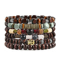 HZMAN Wrap Bracelets Men Women, Hemp Cords Wood Beads Ethnic Tribal Bracelets, Leather Wristbands - style: Skull