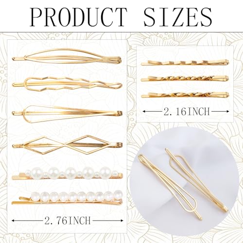 18 PCS Metal Gold Geometric Elegant Hair Barrette Set Hair Styling Fancy Pins Women Girls Preppy Pearls Hair Clips Bridal Minimalist Bobby Pins Dainty Hair Accessories - color: Gold-2