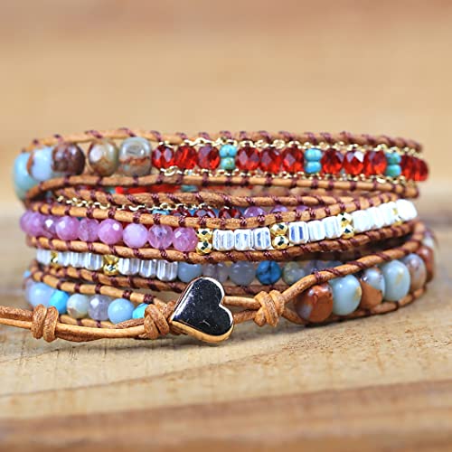 Women Wrap Bracelet Boho Natural Jasper Crystal Stone Beads Strand Bracelets - color: Emperor Stone