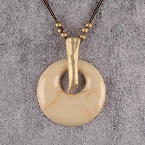 Leather Necklace for Women Large Pendant Hippie Choker Necklace Vintage Sweater Necklace Chunky Boho Necklaces for Women - style: Cord Pendant Necklace
