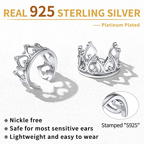 ChicSilver 925 Sterling Silver Ear Cuff Earrings Non Piercing Clip on Cartilage Cuff Earrings for Women - style: I: Crown