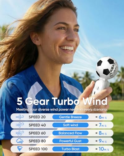 Hiluckey Portable Handheld Turbo Fan with Ice Cooler, 5 Gear Wind, Soccer-Shaped Mini Personal Fan, 6000mAh Football Rechargeable Pocket Fan for Travel/Outdoor/Office, 180° Adjustable (White) - color: White