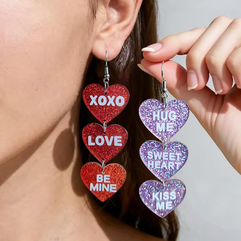 Colorful Shiny Love Heart Dangle Earrings Handmade Lightweight Glitter Acrylic Heart Shaped Hoop Earrings for Women Lovers Valentine's Day Mothers Day Party Jewelry Gifts - style: StyleG