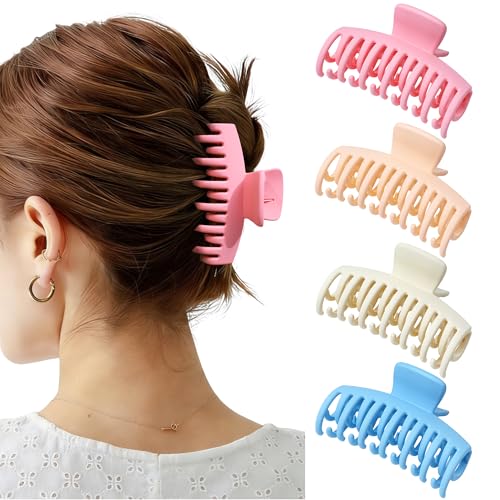 Mesovor 4 Pack Double Row Teeth Claw Clips for Thin Hair, 3.5" Medium Strong Hold Matte Hair Clips for Thin and Short Fine Hair Accessories (Colorful Matte) - color: Colorful Matte