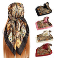 4Pcs Silk Head Scarves for Women Satin Hair Scarf 35”Large Square Bandana Silk Like Neck Scarf Shawl - color: Black/Red/Pink/Beige