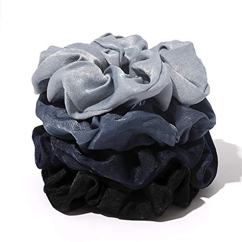 Silk Satin Scrunchies Women Hair Ties - Ivyu Big Scrunchy Ponytail Holder No Crease Hair Bands Soft Elastic No Hurt Your Hair for Vsco Girl Women Blue - color: Mixed