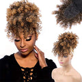 Afro Puff Drawstring Ponytail for Black Women, Kinky Curly Synthetic Hair Bun Extension with Bangs, Short Clip in Updo Hairpiece, T30 Ombre - color: T30