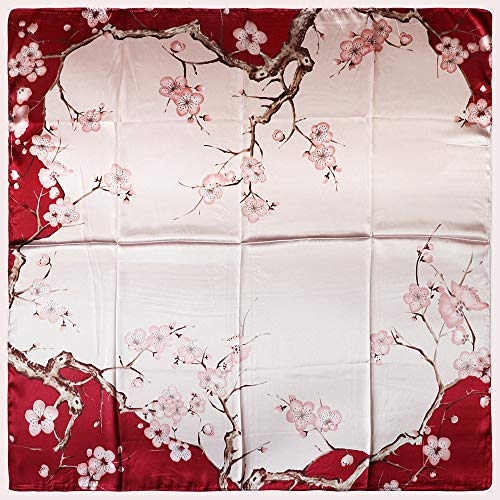 vabovin Satin Head Scarf for Women Silk Like Hair Scarf, 35 x 35 in | Silk Feel Fabric, Hair Wrap for Sleeping, Headscarf and Neck Scarf, Square Bandana Style, Fashion Accessory - color: 042 Wine Pink Plum Blossom