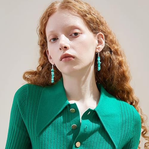 Handmade Bohemian Vintage Silver Nature Stone Beads Long Dangle Drop Earrings for Women - color: Blue Green