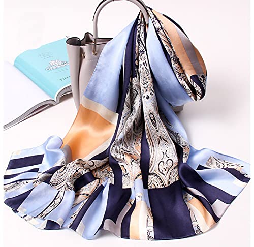 ANDANTINO 100% Silk Long Scarf-Women Large Oblong Shawls with Gift Packed - color: Light Blue