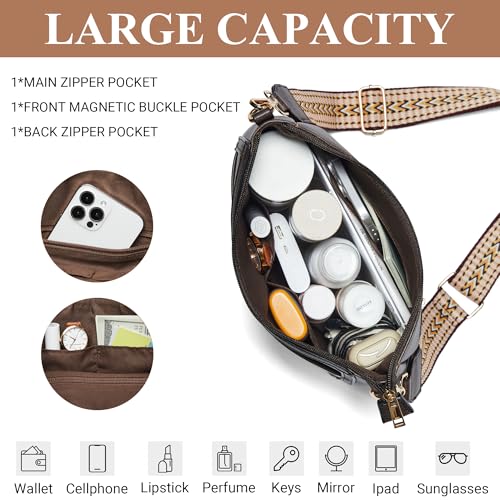 Crossbody Bags for Women Crossbody Purse for Women Vegan Leather Hobo Purses Shoulder Handbags for Daily Travel Work - color: Coffee