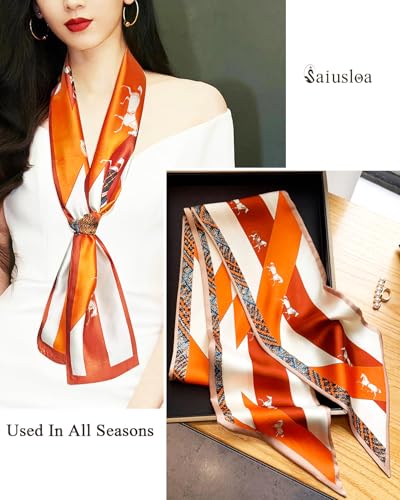 Purse Scarf For Handbags Head Scarves For Women's Hair Bags Scarfs Long Skinny Scarves Fashion Silky - color: A21-orange Horse