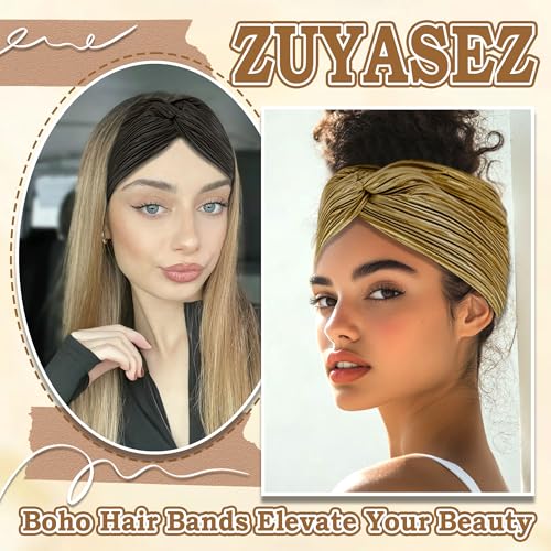 4 Pcs Boho Gold Headbands for Women Short Twist Hair Bands Wrinkle Metallic Turban Head Bands Christmas Non Slip Workout Yoga Women's Hair Wraps Accessories