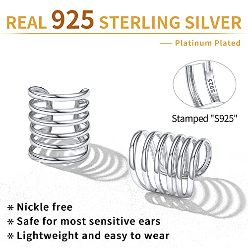 ChicSilver 925 Sterling Silver Ear Cuff Earrings Non Piercing Clip on Cartilage Cuff Earrings for Women - style: F: Multi Lines