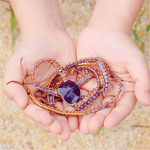 YGLINE Boho Handmade Wrap Leather Tube Crystal Stone Bracelet for Women - color: Amethyst