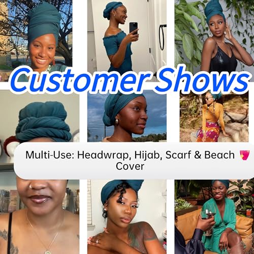Harewom Head Wraps for Black Women Stretch Head Scarf Long African Hair Wraps Turban Headwraps Jersey Headbands - color: 1pcs -Dark Cyan