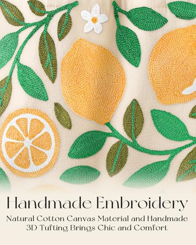 Miss Adola Embroidery Tote Bag with Pocket & Buckle - Reusable Canvas Tote for Women Cute Aesthetic Work Shopping Grocery Bag - style: Lemon