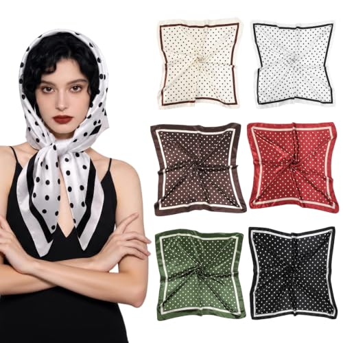 JATEBI 27''/35'' Women Large Satin Scarf Silk Feel Square Wraps Big Hair Bandanas Vintage Print Solid Color Bandana Scarves - color: Beige, Black, Red, Brown, White, Green Polka Dots, size: 35'' Large
