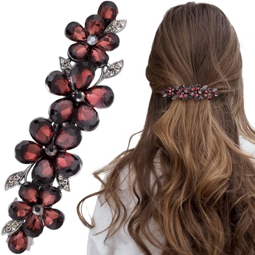 Joez Wonderful Rhinestone Hair Clips, Bridal Hair Accessories for Women, Sparkly Crystal Hair Pins, Fancy Hair Barrettes for Wedding, Bride, Long Hair (Red Flower, 1 Pcs) - color: Flower Red