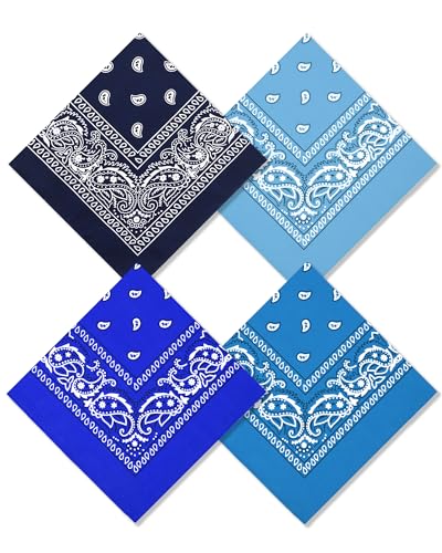 Bycc Bynn Large 27" x 27" 100% Cotton Bandanas - Set of 4 - color: Light Blue+lake Blue+royal Blue+navy