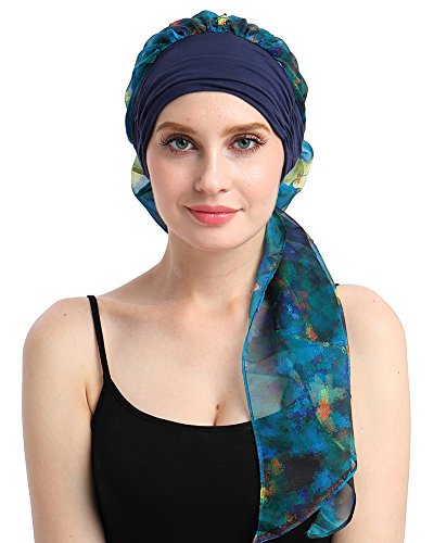 Chemo Headwear Turbans for Women Long Hair Head Scarf Headwraps Cancer Hats - color: Blue