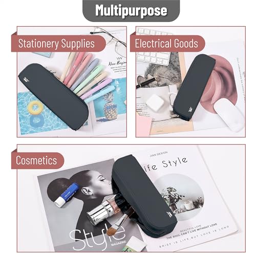 Mr. Pen- Silicone Pencil Case, Aesthetic Pencil Bag for Women, Makeup Pouch | Multifunctional Pouch for Stationery, Cosmetics and Electrical Goods Storage - color: Black