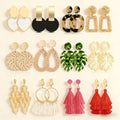 12 Pairs Boho Statement Earrings Set for Women: Rattan Tassel Acrylic Earrings