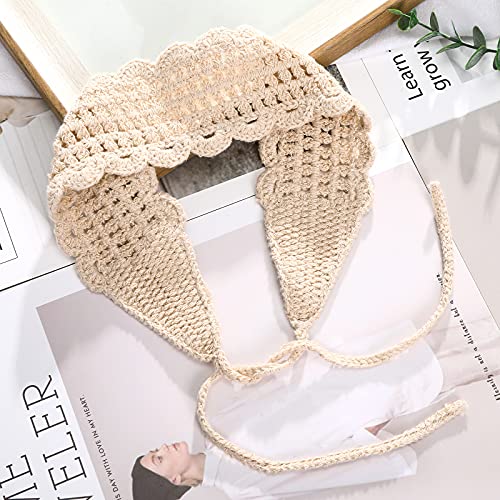 CHLINS Hairband, 3PCS Crochet Headband Women Floral Hairband - Elastic Handmade Crochet Head Wrap Bohemian knit Headband for Women and Girls(Rainbow, Beige, Dark Coffee) - color: Rainbow+Beige+Dark Coffee