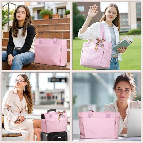 YFWE Puffer Tote Bag for women, Lightweight Tote Bag with Compartments for Work, Travel, School, Gym & Nurses - color: Pinkish-purple