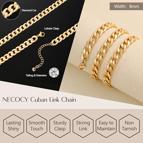 NECOCY 14K Gold Plated Layered Necklace for Women, Dainty Chain Necklace Stackable Trendy Cuban Link Rope Snake Chain Choker Simple Chunky Herringbone Necklace Stack Jewelry Set Gift for Women - style: Cuban Chain
