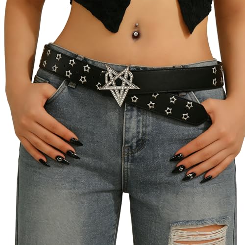 MILAKOO Punk Leather Waist Belt for Women Vintage Accessories for Hippie Skateboarding Enthusiasts - color: H1: Black-star