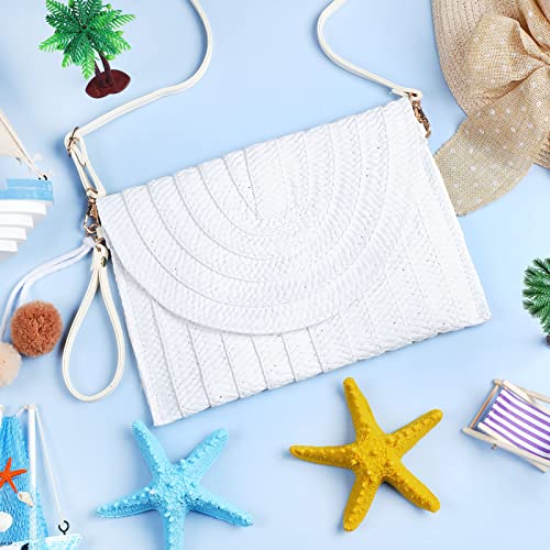 Frienda Straw Purses for Women Straw Clutch Crossbody Bag Summer Beach Shoulder Bag Woven Envelope Wallet Handbags - color: White