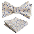 Alizeal Mens 2pcs Classic Floral Pattern Self-tied Bow Tie and Handkerchief Set - color: 045-champagne+navy Blue