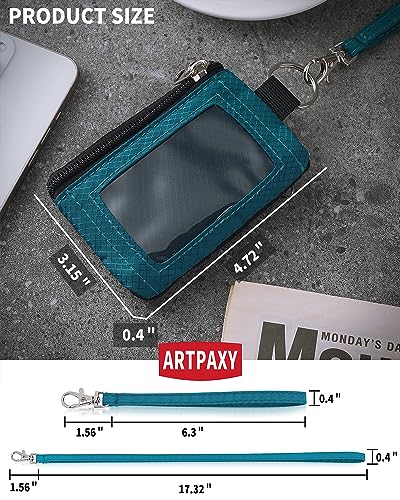 Artpaxy Minimalist Wallet For Mens Womens, Keychain RFID Blocking Zipper Small Wallet with ID Window 2 Lanyards,Water Resistant Travel Cash Card Coin Case Boys Girls - color: Dark grey+Blue green, style: Classic