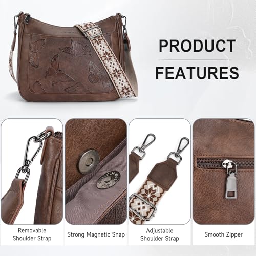 KITEVIUN Crossbody Bags for Women Trendy, Vegan Leather Medium Butterfly Hobo Purse, Women's Shoulder Handbags - color: 02-coffee