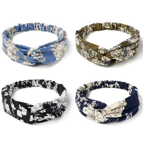 AQOKKA Elastic Knotted Headbands for Women Cloth Head Hair Bands for Women's Hair Non Slip Boho Wrap Twisted Hair Accessories（Blue, Green, Black, Navy） - color: Blue, Green, Black, Navy