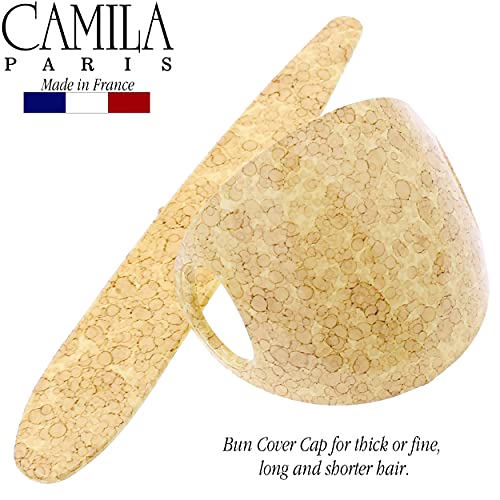 Camila Paris CP3244 French Hair Bun Holder Cover Cap Hair Updo, Yellow, Hair Pin Thru, Strong Hold Grip Hair Clips for Women, No Slip and Durable Styling Girls Hair Accessories, Made in France - color: Yellow