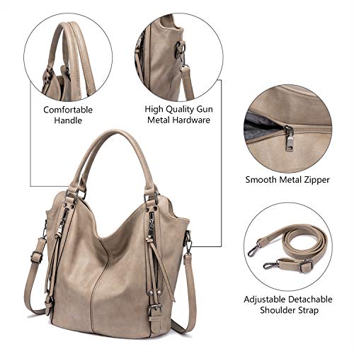 Tote Bag for Women PU Leather Shoulder Bags Fashion Hobo Bags Large Purse and Handbags with Adjustable Shoulder Strap - color: Khaki