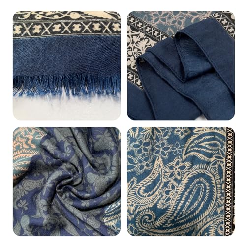 Paisley Pashmina Feel Shawls Wraps for Women Rave Scarf Soft Silky Exotic Boho All Seasons - color: Dark Blue