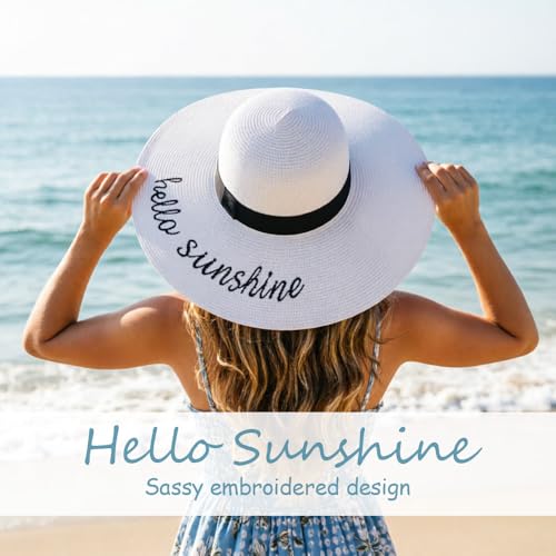 DRESHOW Beach Hats for Women Big Straw Wide Brim Summer Hat Floppy Foldable Roll up Cap Sun Hat UPF 50+ - color: 1 Pack Beach Straw Hat: White