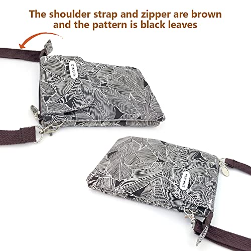 Roomy Cell Phone Purse Wallet Canvas Small Crossbody Purse Bags with Shoulder Strap For Women teen girlsl | Roomy - color: Brown Shoulder Strap Zipper ,Black Leaf Pattern