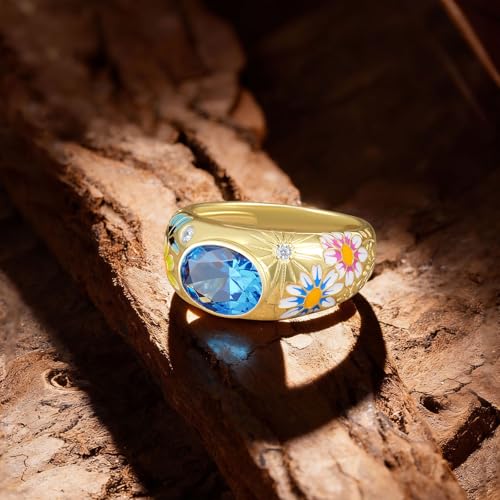 Santuzza 925 Sterling Silver Enamel Flower Pattern Ring for Women - color: Daisy & Butterfly