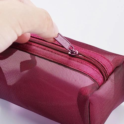 3pcs Portable Square Mesh Storage Bag,Zippered Cosmetic Bag,Small Square Mesh Coin Purse Travel Storage Carry Pouch(Red, Brown, Dark Blue) - color: Red+Brown+Dark Blue