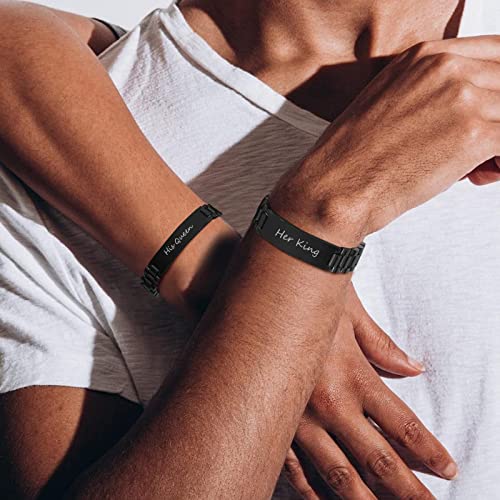 Custom Mens Bracelet Personalized Watch Band Engraved Name Bracelets for Men Customized ID Cuff Wristband Gift for Dad Husband - style: Black0 - 1.0cm