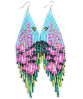 Long Beaded Earrings for Women, Statement Tassel Dangling Earrings, Native American Jewelry Boho Country Colorful Flower Moon Bead Gifts - style: Aqua Flora Fringe