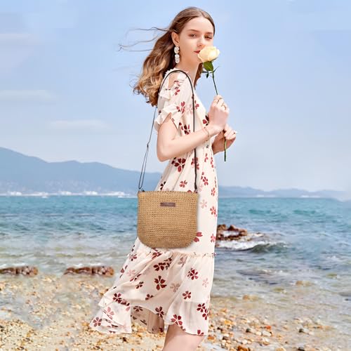 Straw Bag for Women Small Summer Beach Crossbody Bag Boho Handmade Weave Shoulder Handbags Purse for Vacation Travel - color: Khaki