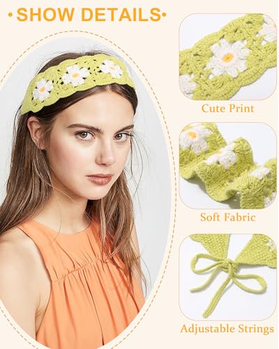 HAIMEIKANG Independence Day Headband Hippie Hair Bandanas Headbands for Women Boho Headband Knit Hair Bands Floral Head Wrap for Girls (Purple+Beige+Green) - color: Purple+Beige+Green
