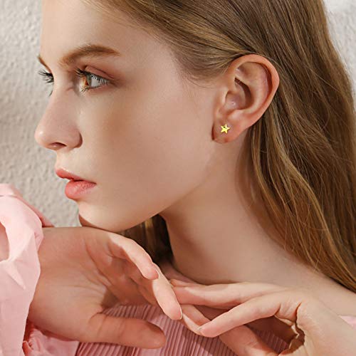 3 Pairs 925 Sterling Silver Star Stud Earrings for Women,Tiny Simple Geometric Stud Earrings Set Small Hypoallergenic Cartilage Tragus Ear Jewellery for Men (3/4/5mm) - color: 02 Gold-3Pairs-3/4/5mm
