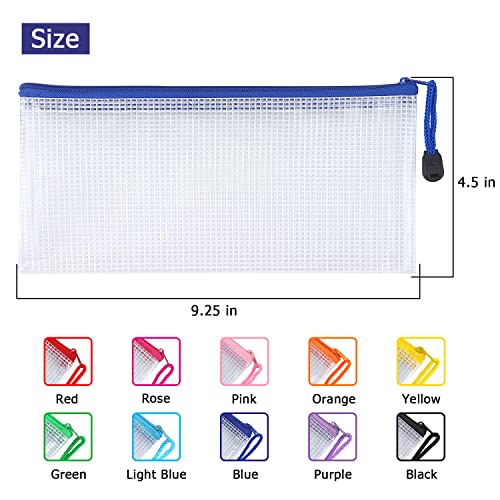 Tamaki 10 Pack Mesh Zipper Pouch Document Waterproof Zip File Bags Plastic Pencil Pouches A6 Size for Classroom Organization School Office Supplies(Colorful) - color: 10 Pack Colorful