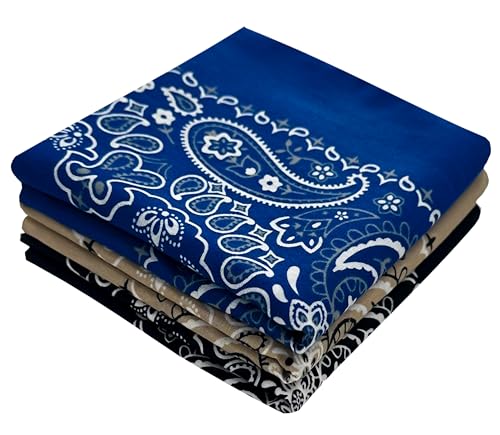 Classic Paisley Bandanas - 3 Pack Gift Set, 100% Cotton, 22x22 Inches - color: Black Blue Tan